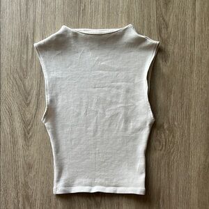 Zara Cream Fitted Mock-Neck Sleeveless Tank Top